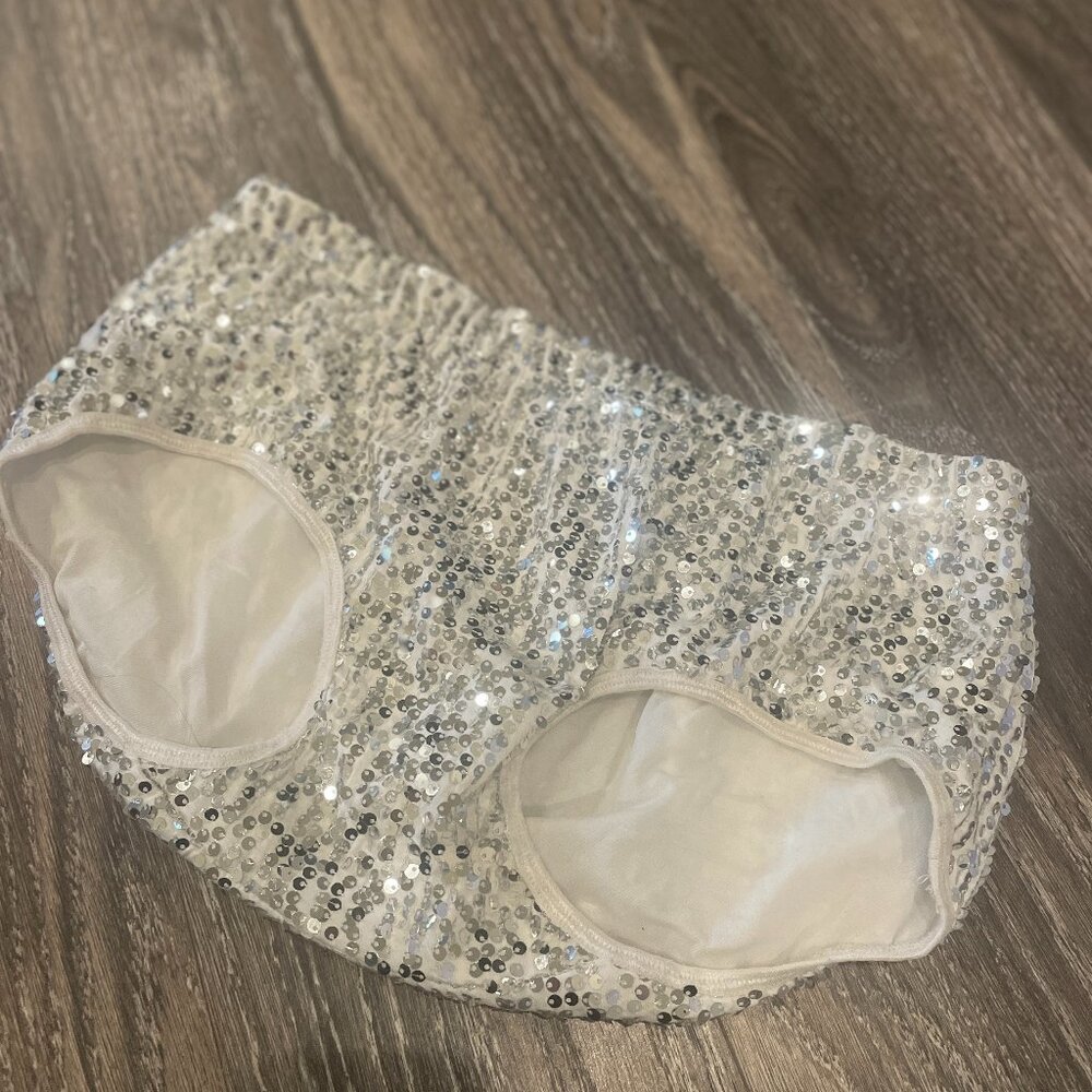 USED: White and Silver Sequined Shorts #133163